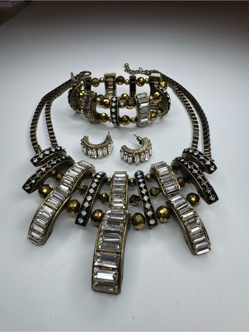 Traci Lynn Gold-Tone Necklace, Bracelet & Earrings with Clear Crystals